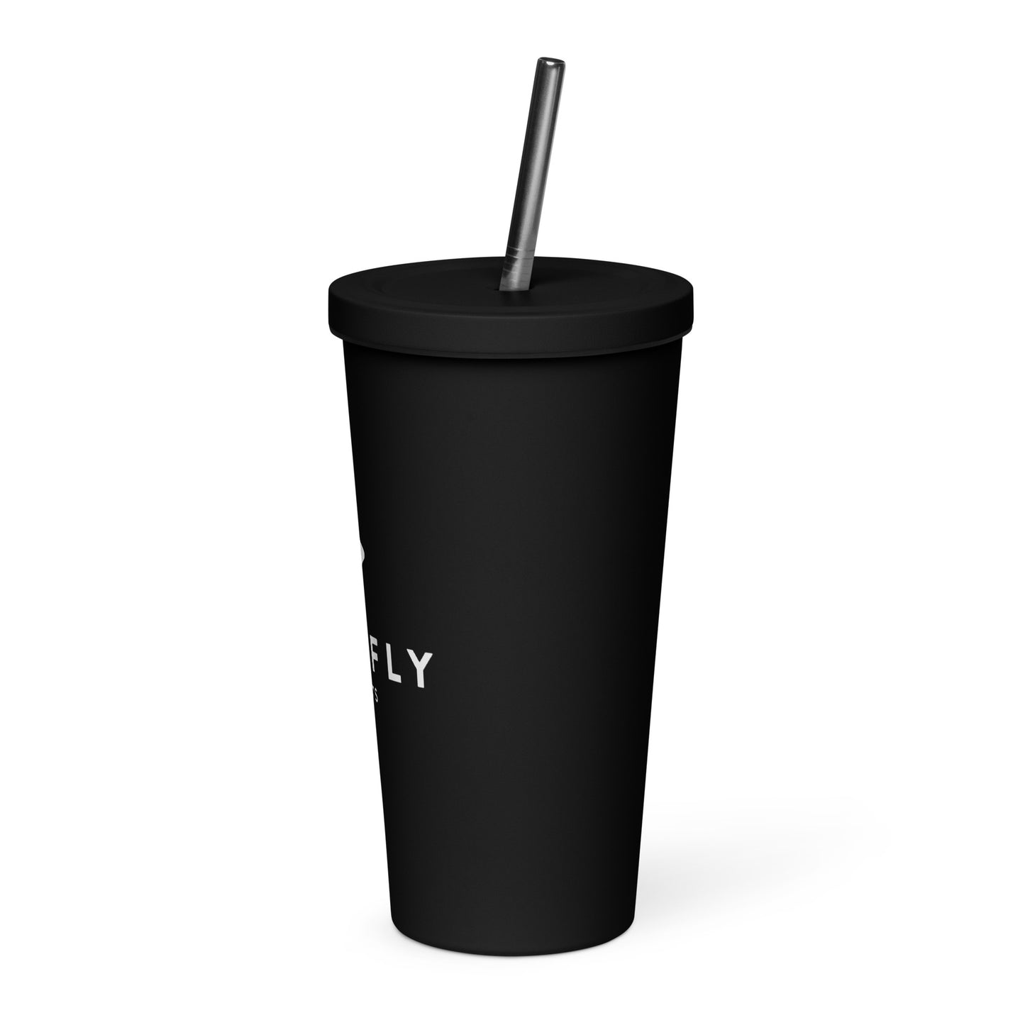 White Playfly Logo - Insulated tumbler with a straw