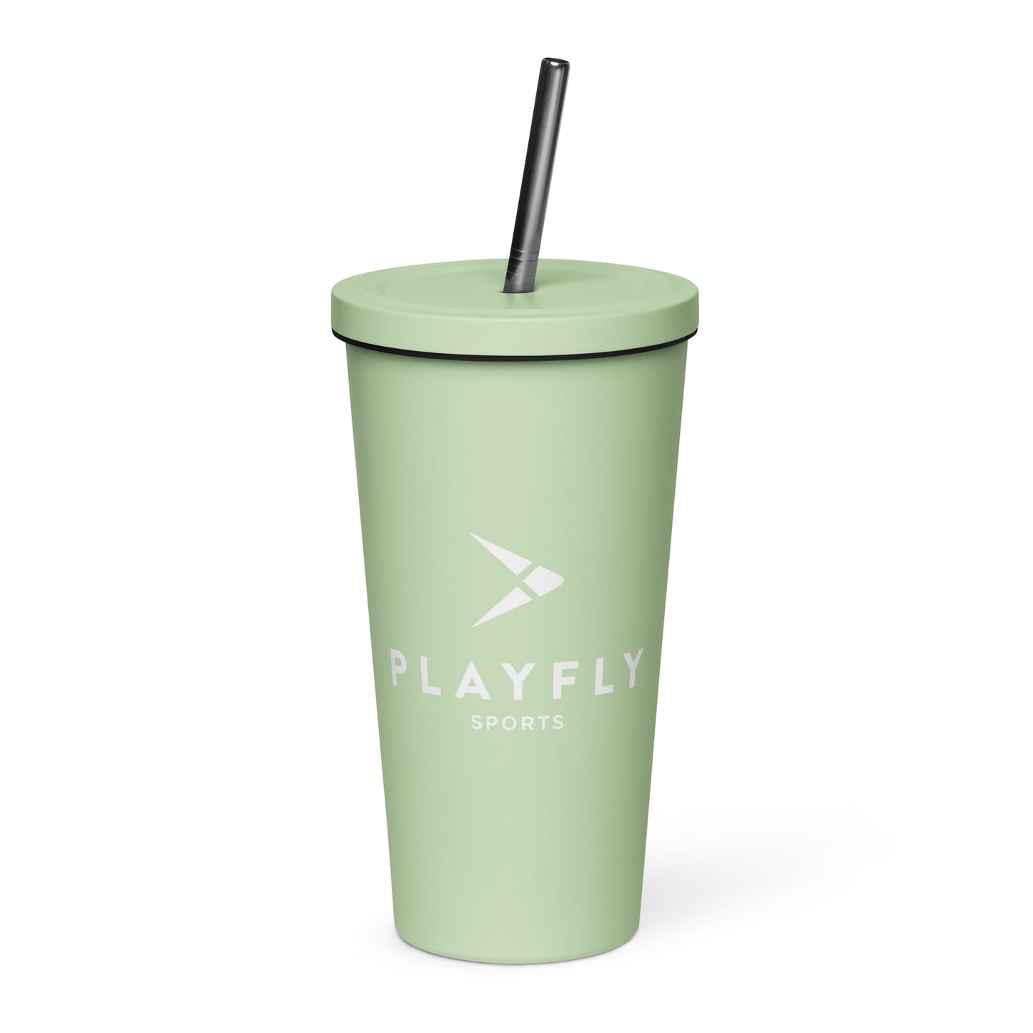 White Playfly Logo - Insulated tumbler with a straw