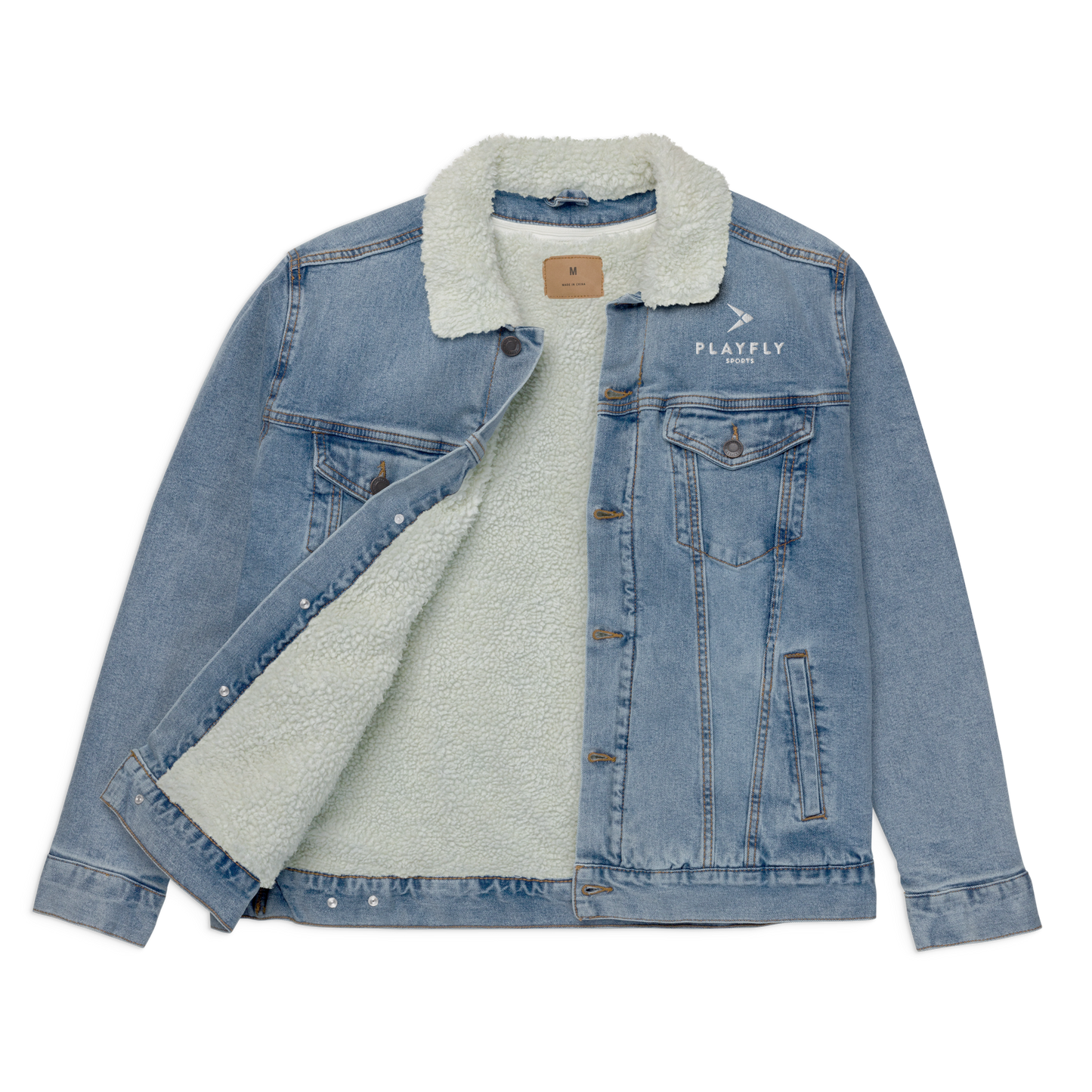 Playfly white - Unisex denim sherpa jacket