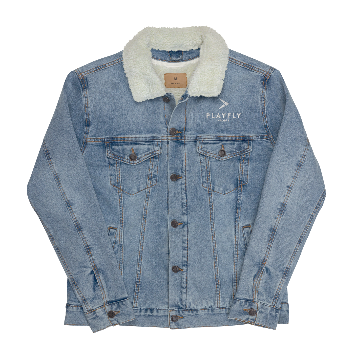 Playfly white - Unisex denim sherpa jacket