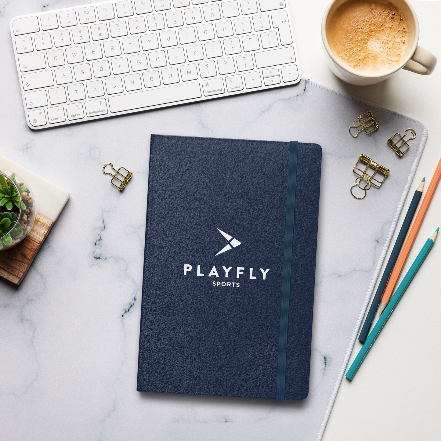 Playfly White logo - Hardcover bound notebook