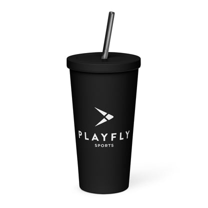 White Playfly Logo - Insulated tumbler with a straw