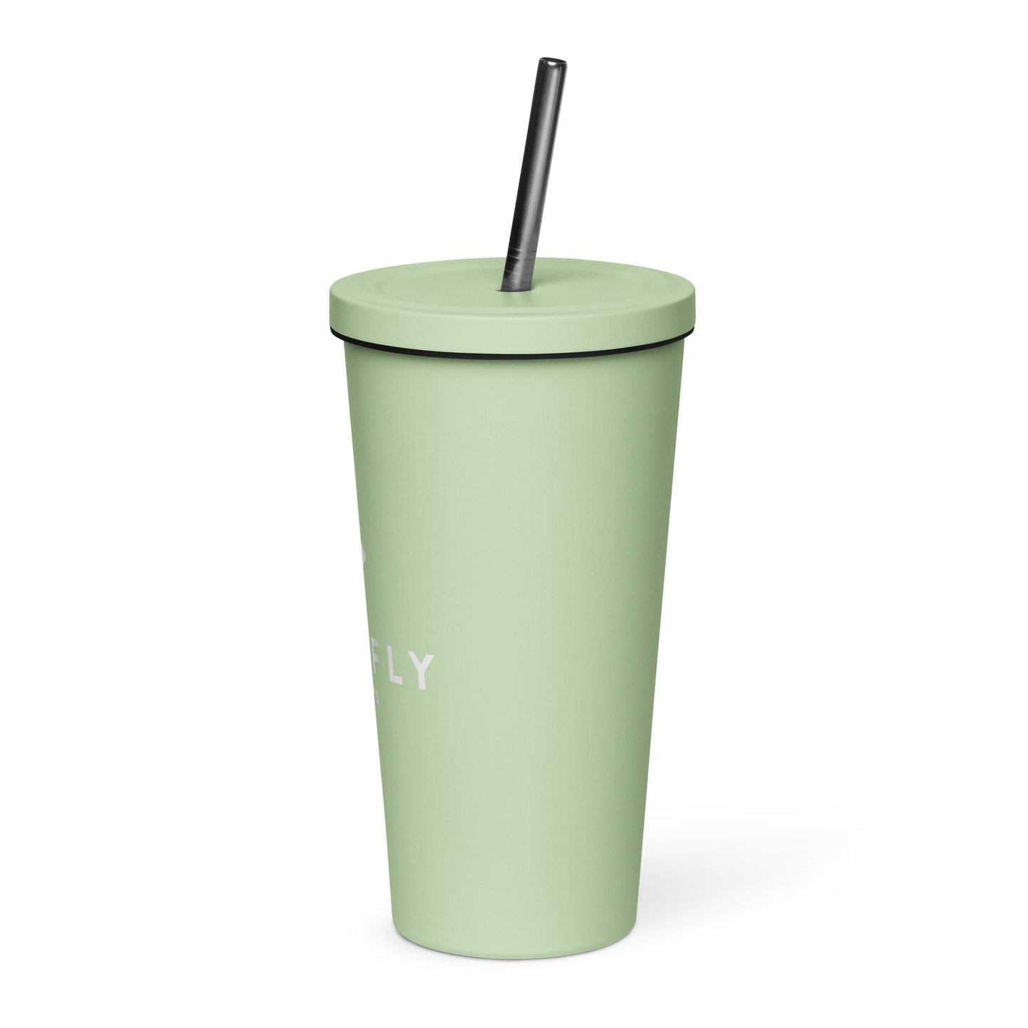 White Playfly Logo - Insulated tumbler with a straw