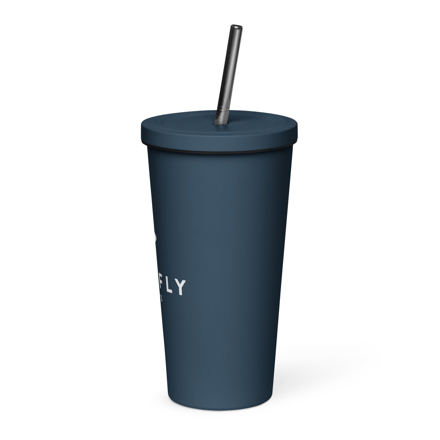 White Playfly Logo - Insulated tumbler with a straw