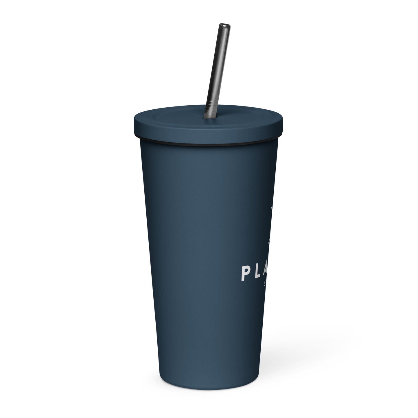 White Playfly Logo - Insulated tumbler with a straw