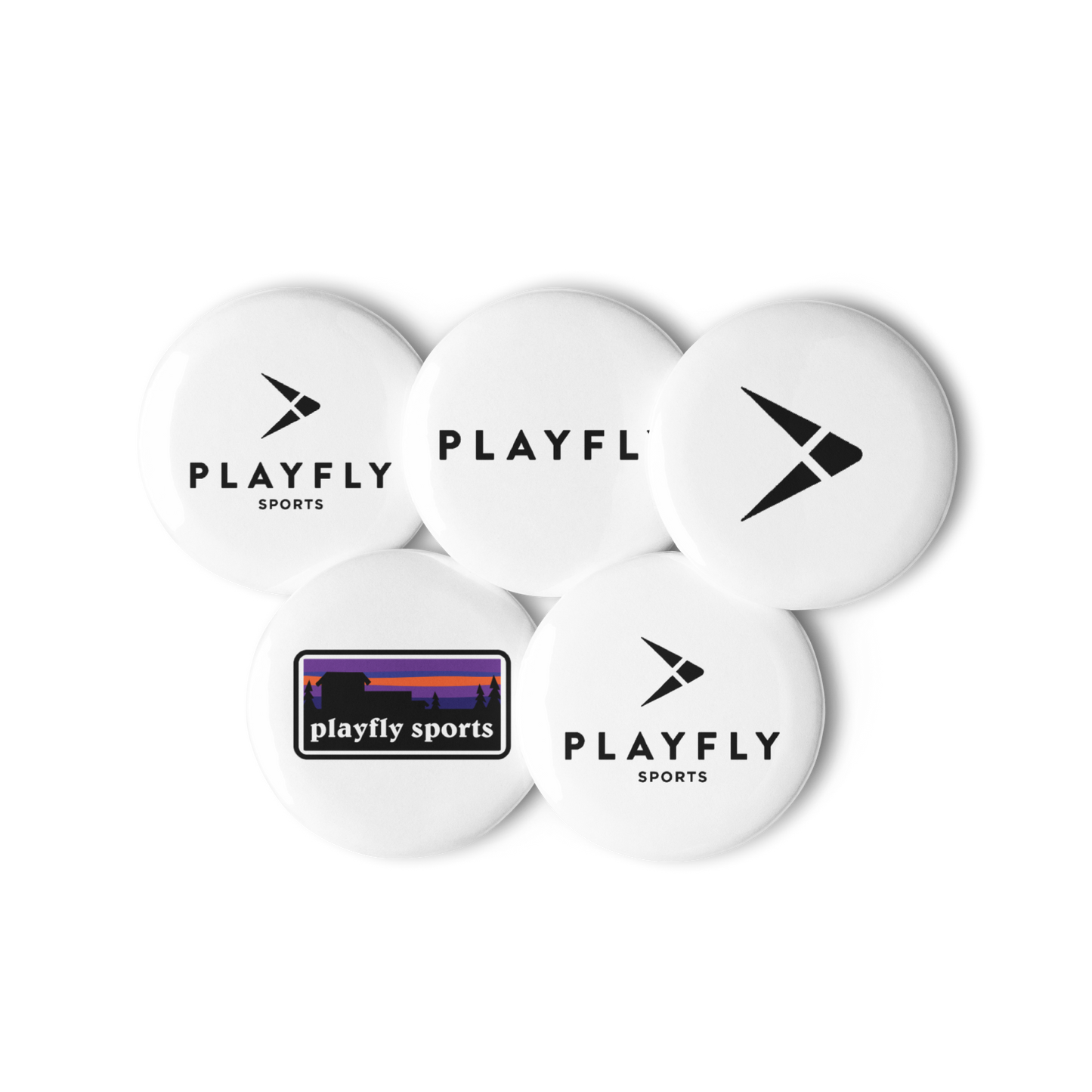 Playfly logo Set of pin buttons