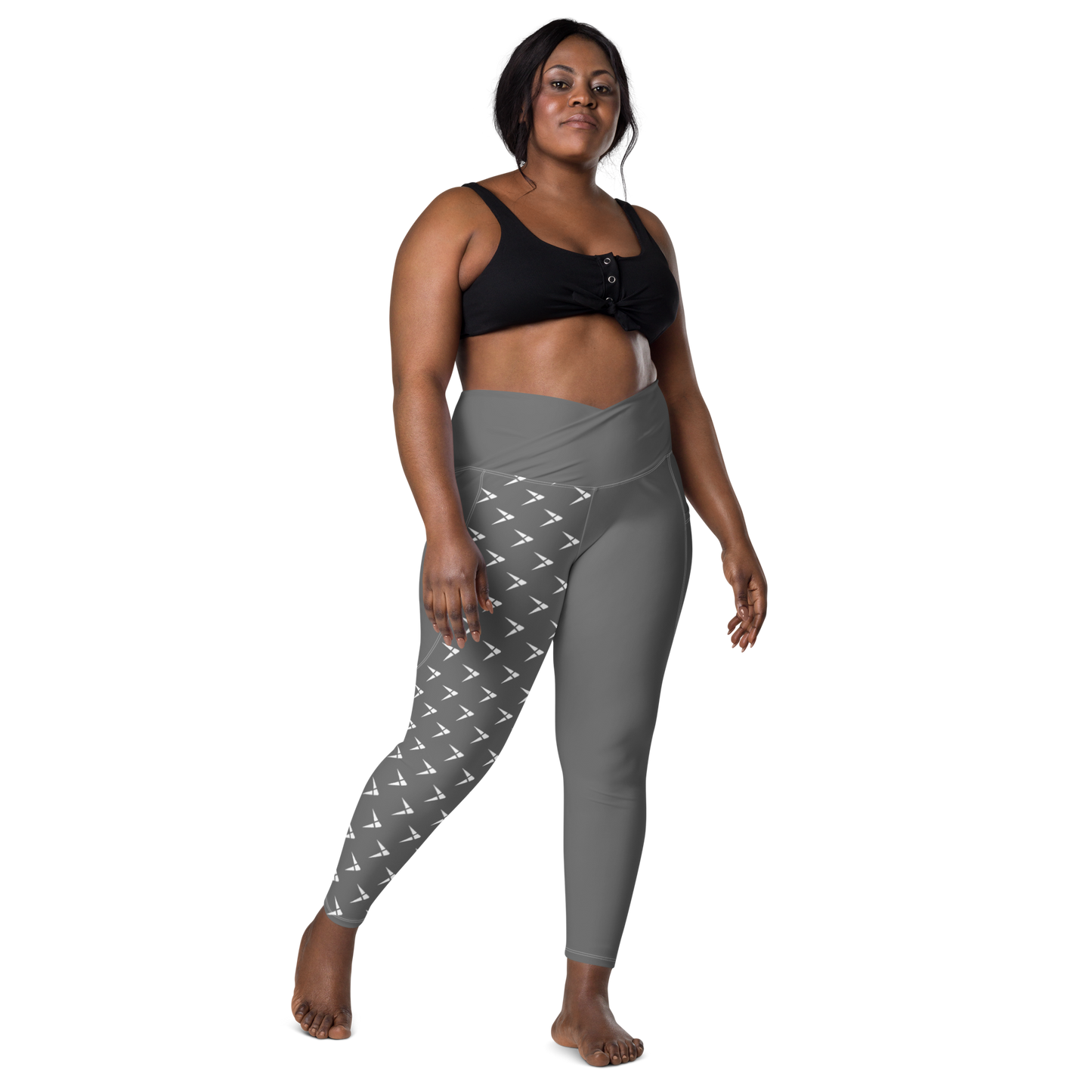 Gray Playfly - Crossover leggings with pockets