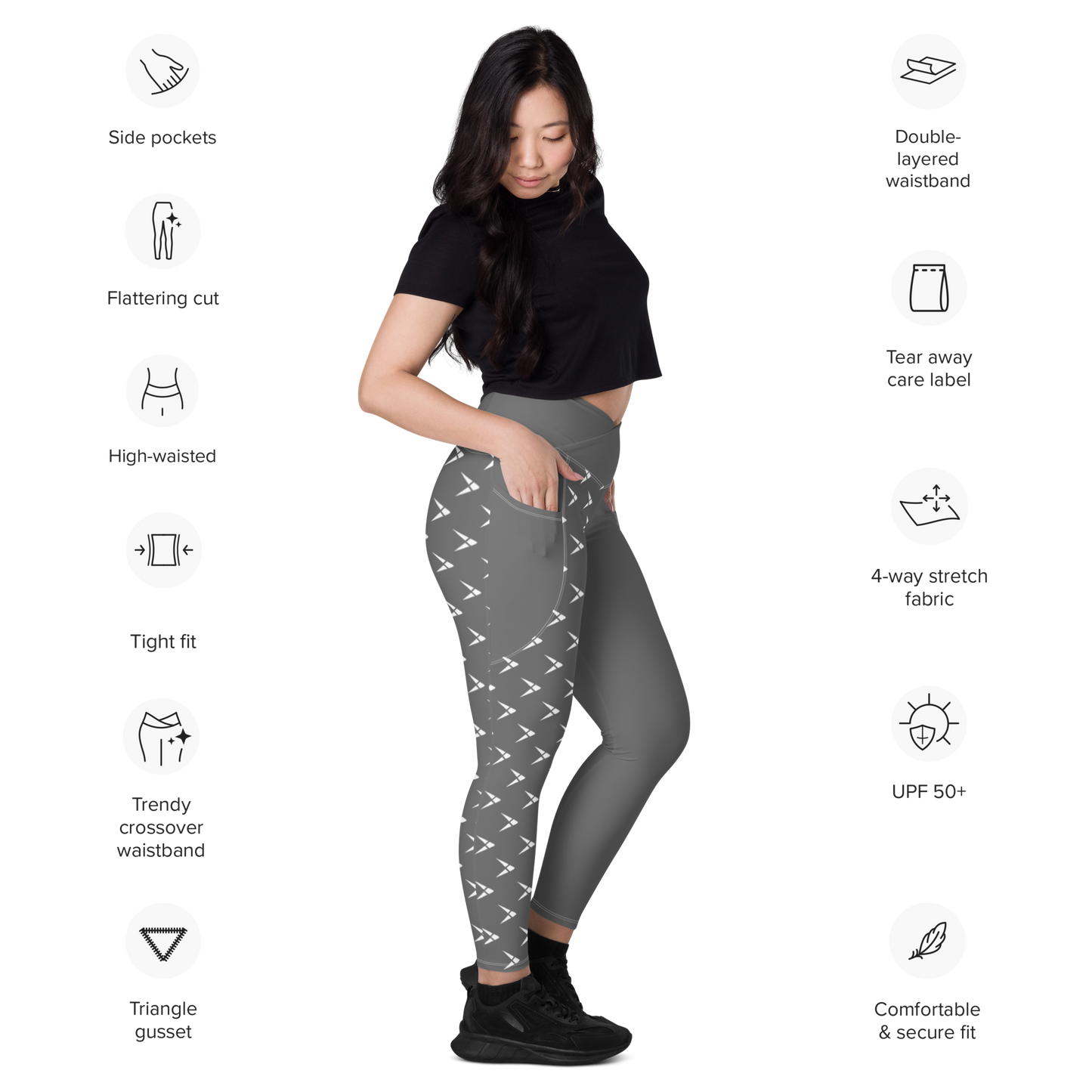 Gray Playfly - Crossover leggings with pockets